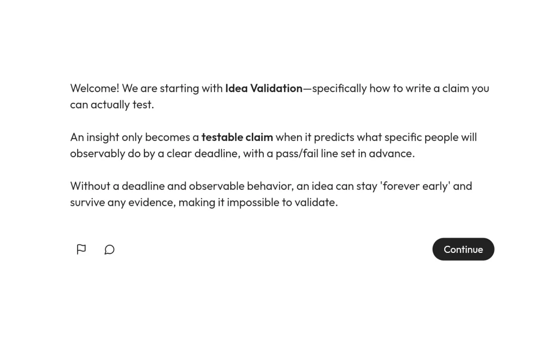 A short explanation of what makes a claim testable, shown before the question.